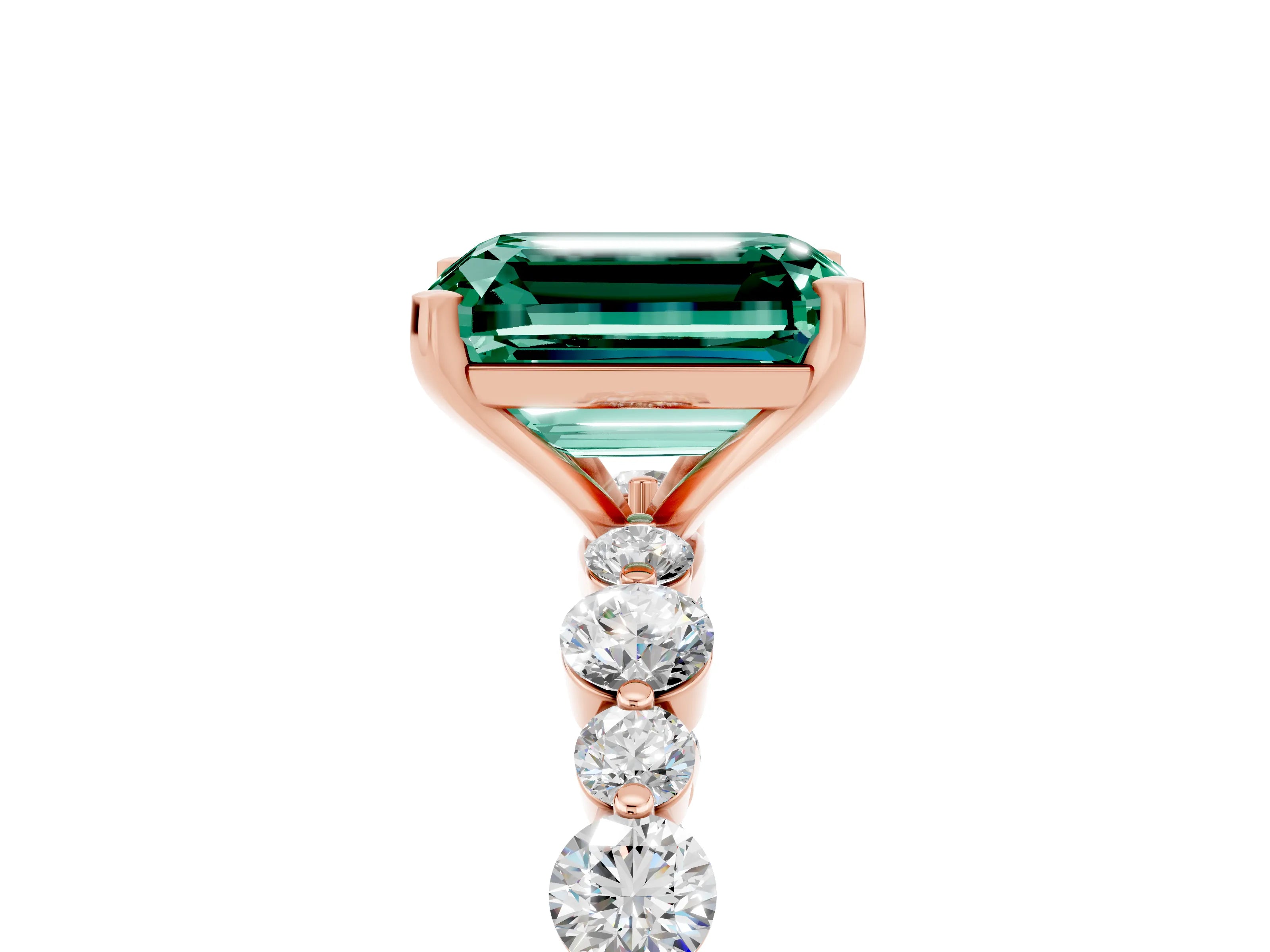 Rose gold Emerald Cut Green Sapphire Prong Set Engagement Ring with Pavé Band_5