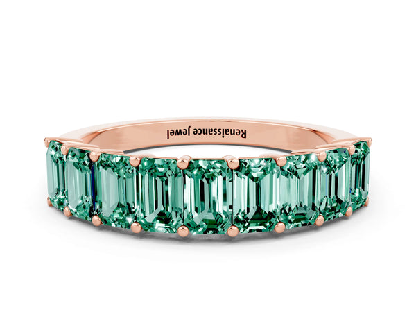 Rose gold Emerald Cut Green Sapphire Prong-Set Eternity Band