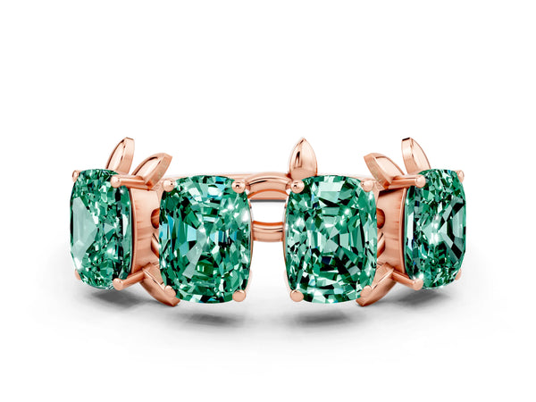 Rose gold Emerald Cut Green Sapphire Prong-Set Half Eternity Band