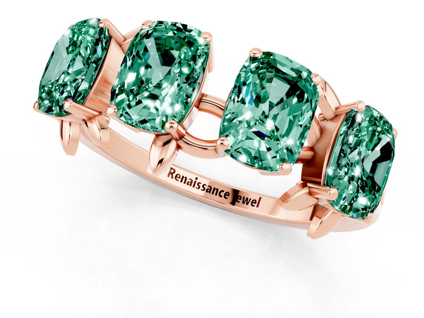 Rose gold Emerald Cut Green Sapphire Prong-Set Half Eternity Band