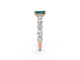 Rose gold Emerald Cut Green Sapphire Prong Setting with Side Stones on a Pave Band_2