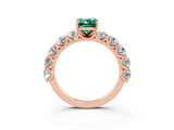 Rose gold Emerald Cut Green Sapphire Prong Setting with Side Stones on a Pave Band_3