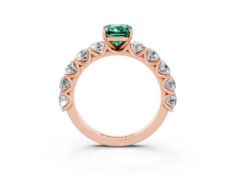 Rose gold Emerald Cut Green Sapphire Prong Setting with Side Stones on a Pave Band_3