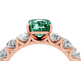 Rose gold Emerald Cut Green Sapphire Prong Setting with Side Stones on a Pave Band_4