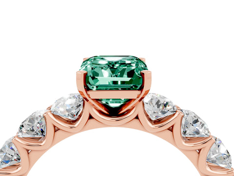 Rose gold Emerald Cut Green Sapphire Prong Setting with Side Stones on a Pave Band_4