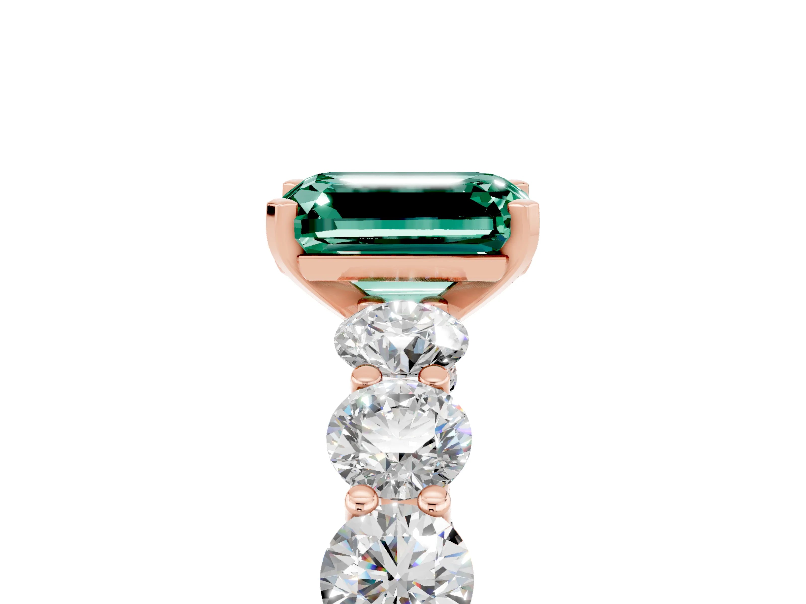 Rose gold Emerald Cut Green Sapphire Prong Setting with Side Stones on a Pave Band_5