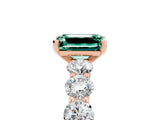Rose gold Emerald Cut Green Sapphire Prong Setting with Side Stones on a Pave Band_5
