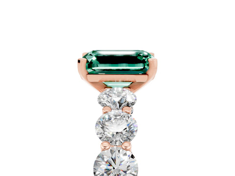 Rose gold Emerald Cut Green Sapphire Prong Setting with Side Stones on a Pave Band_5
