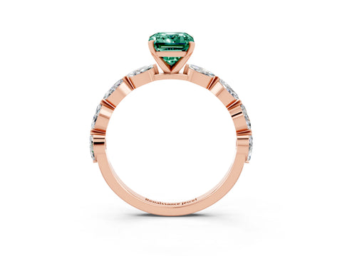 Rose gold Emerald Cut Green Sapphire Ring with Marquise Side Stones and Prong Setting_3