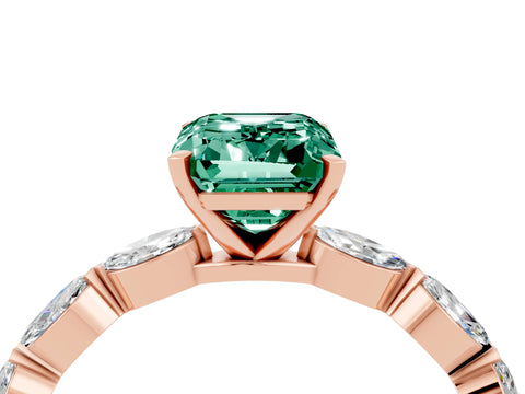 Rose gold Emerald Cut Green Sapphire Ring with Marquise Side Stones and Prong Setting_4