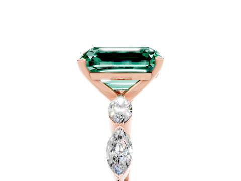 Rose gold Emerald Cut Green Sapphire Ring with Marquise Side Stones and Prong Setting_5