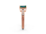 Rose gold Emerald Cut Green Sapphire Ring with Milgrain Pavé Band and Four-Prong Setting_14