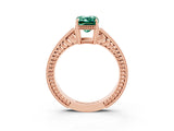 Rose gold Emerald Cut Green Sapphire Ring with Milgrain Pavé Band and Four-Prong Setting_15