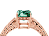 Rose gold Emerald Cut Green Sapphire Ring with Milgrain Pavé Band and Four-Prong Setting_16