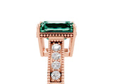 Rose gold Emerald Cut Green Sapphire Ring with Milgrain Pavé Band and Four-Prong Setting_17