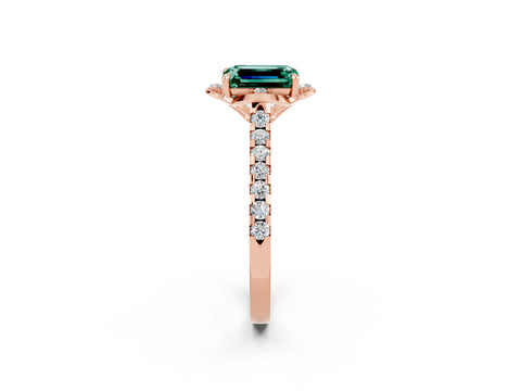 Rose gold Emerald Cut Green Sapphire Ring with Pavé Band and Floral Prong Setting_2