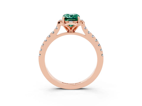 Rose gold Emerald Cut Green Sapphire Ring with Pavé Band and Floral Prong Setting_3