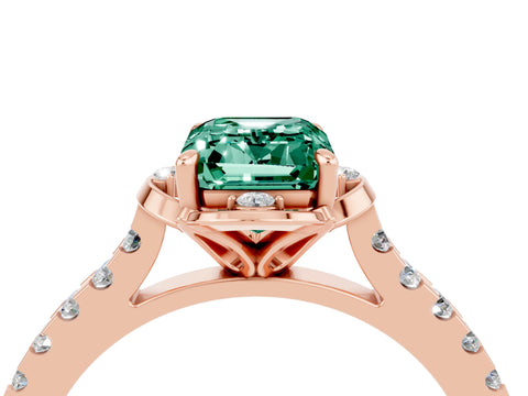 Rose gold Emerald Cut Green Sapphire Ring with Pavé Band and Floral Prong Setting_4