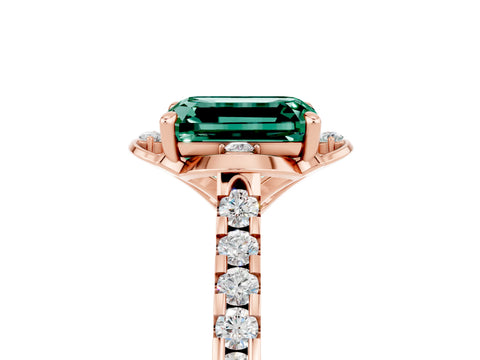 Rose gold Emerald Cut Green Sapphire Ring with Pavé Band and Floral Prong Setting_5