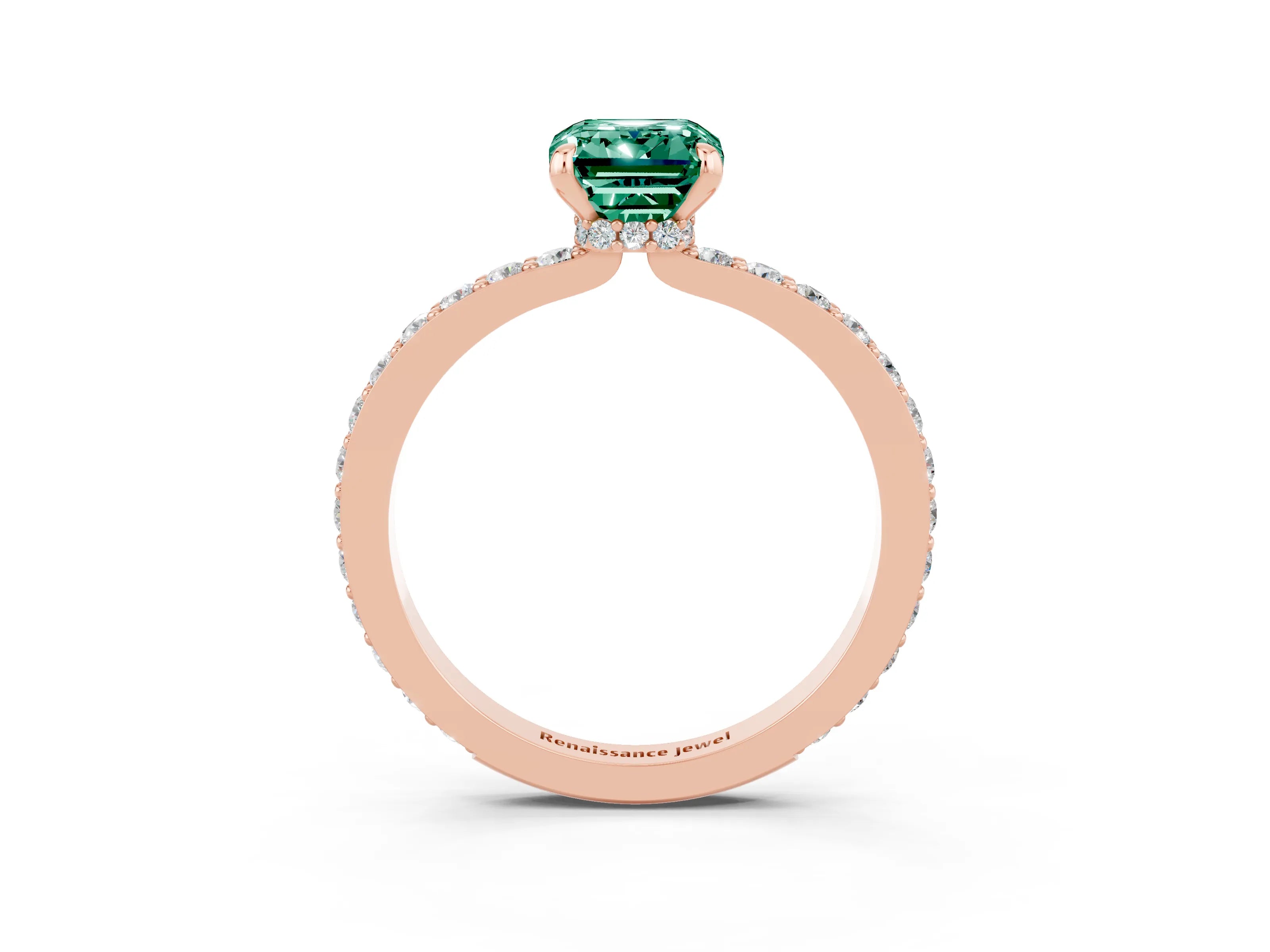 Rose gold Emerald Cut Green Sapphire Ring with Pavé Band and Four-Prong Setting_3