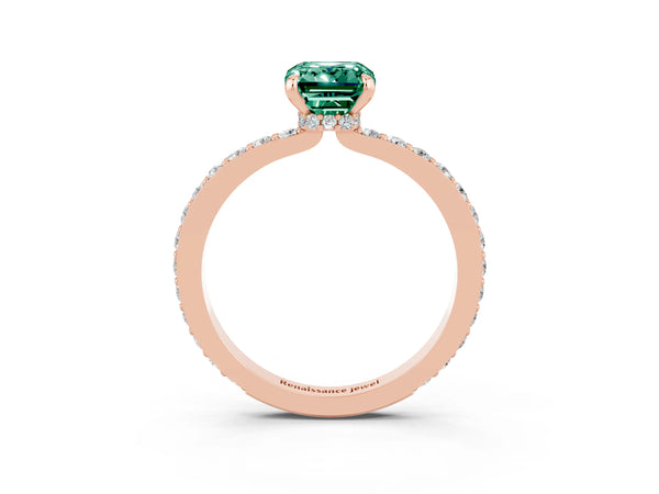 Rose gold Emerald Cut Green Sapphire Pavé Engagement Ring with Round  Accents and Prong Setting