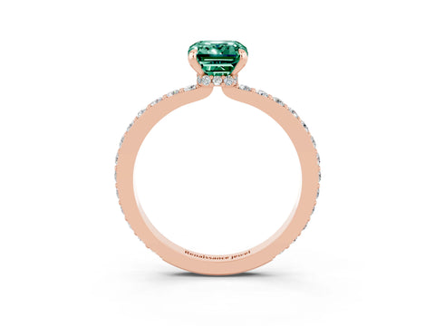 Rose gold Emerald Cut Green Sapphire Ring with Pavé Band and Four-Prong Setting_3