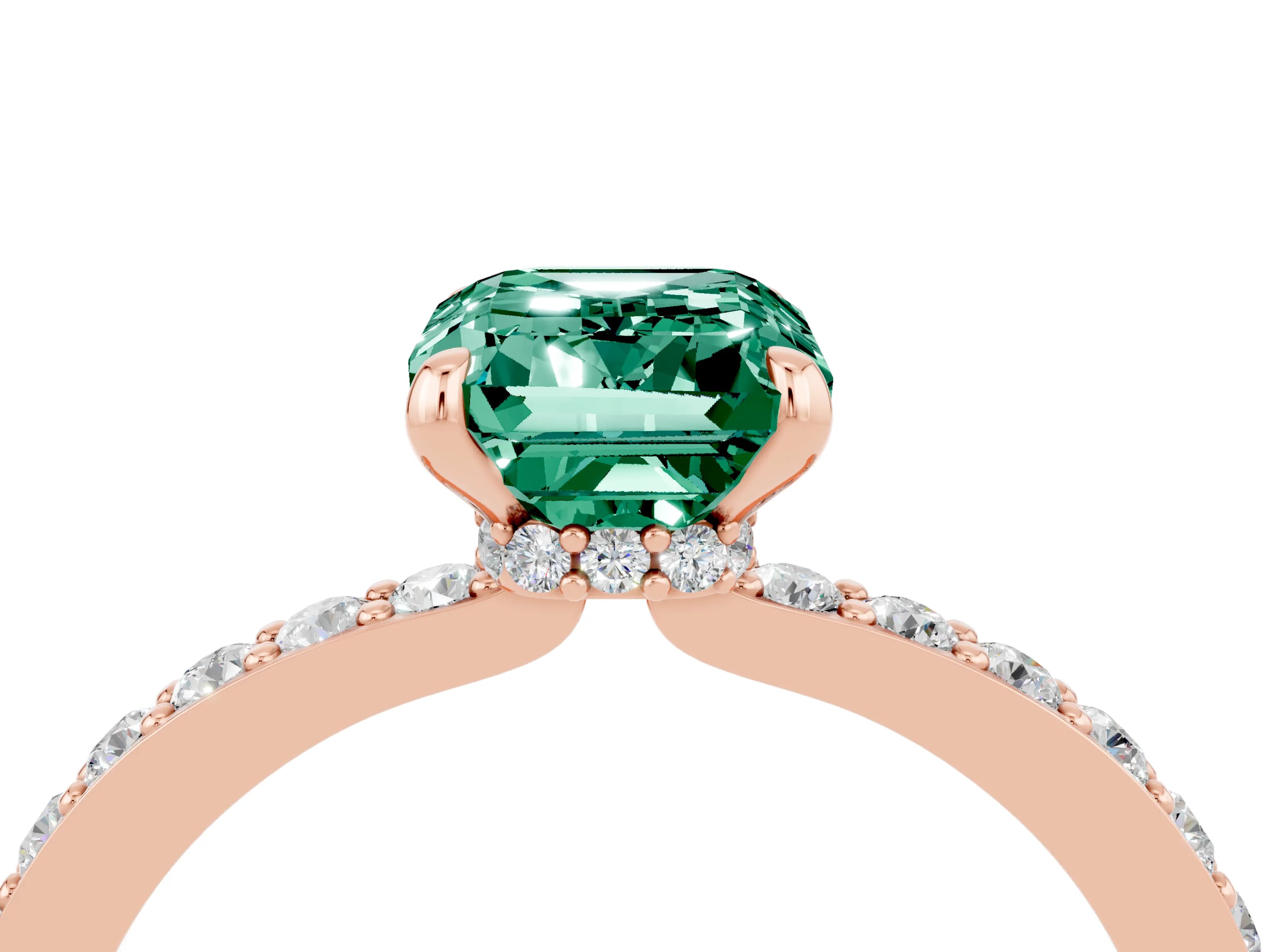 Rose gold Emerald Cut Green Sapphire Ring with Pavé Band and Four-Prong Setting_4