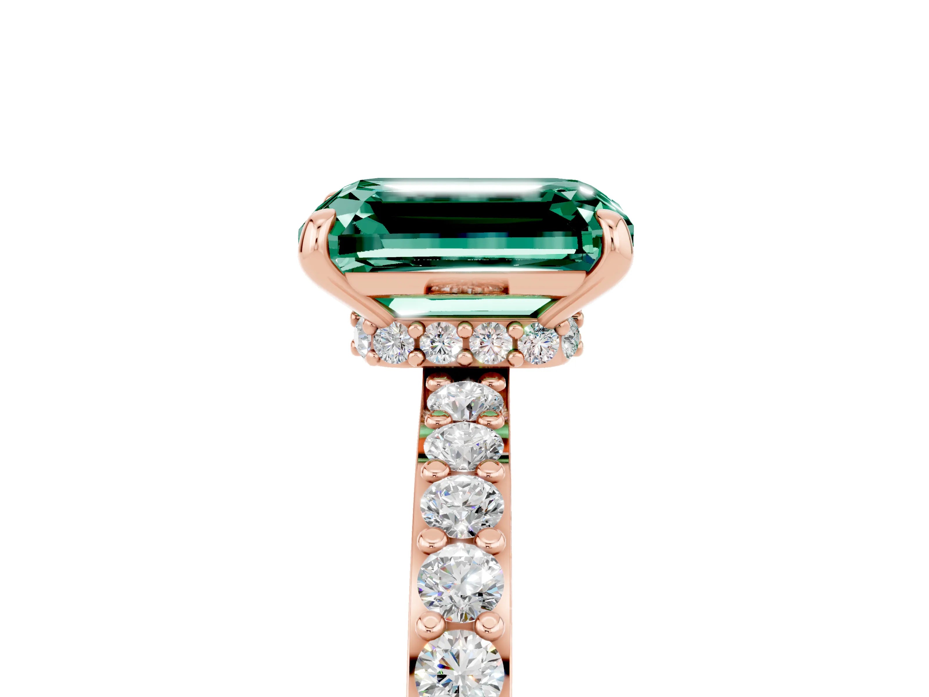 Rose gold Emerald Cut Green Sapphire Ring with Pavé Band and Four-Prong Setting_5