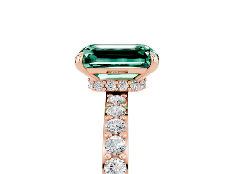 Rose gold Emerald Cut Green Sapphire Ring with Pavé Band and Four-Prong Setting_5