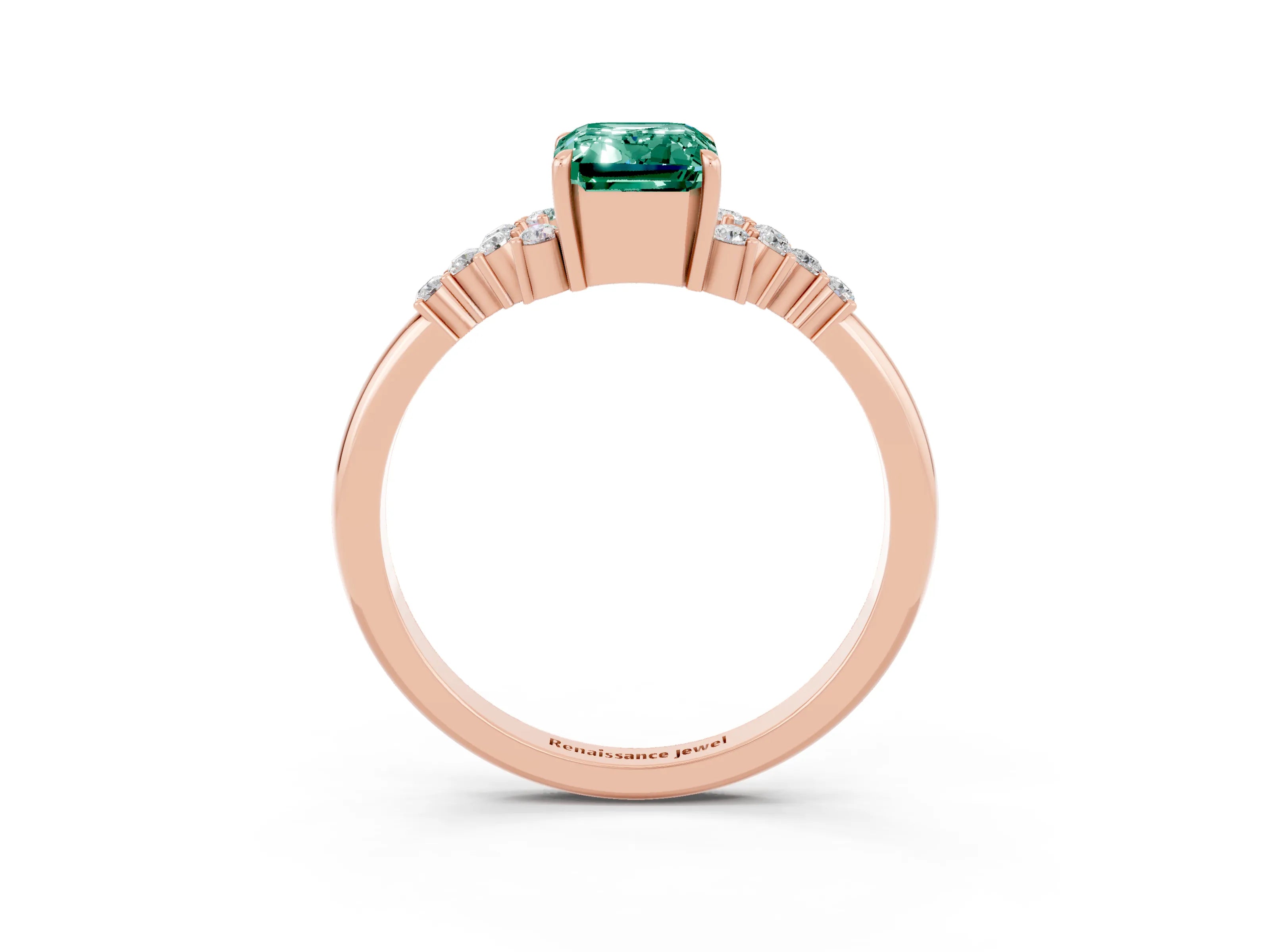 Rose gold Emerald Cut Green Sapphire Ring with Side Stones and Four-Prong Setting_39