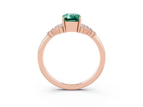 Rose gold Emerald Cut Green Sapphire Ring with Side Stones and Four-Prong Setting_39