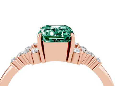 Rose gold Emerald Cut Green Sapphire Ring with Side Stones and Four-Prong Setting_40