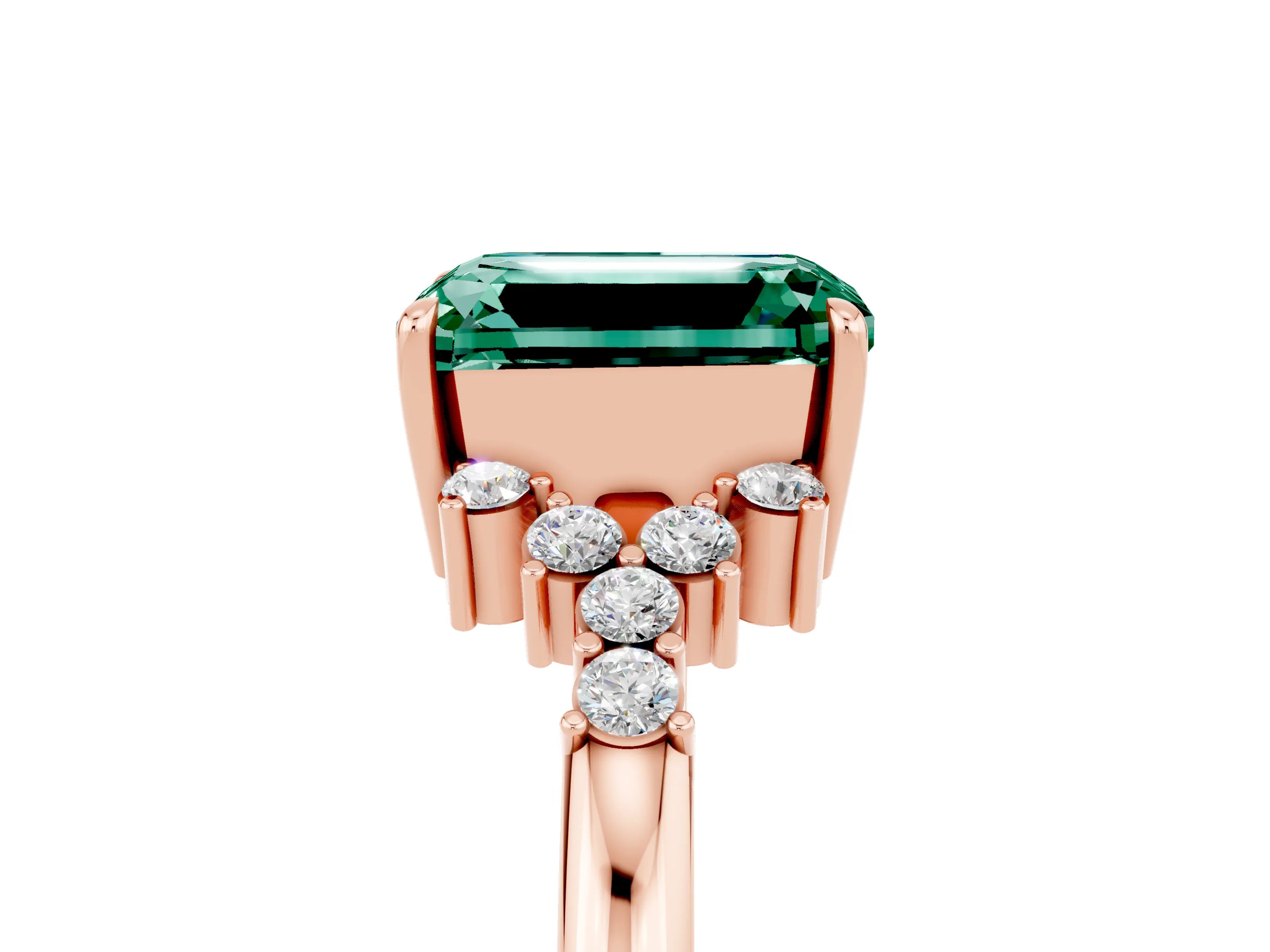 Rose gold Emerald Cut Green Sapphire Ring with Side Stones and Four-Prong Setting_41