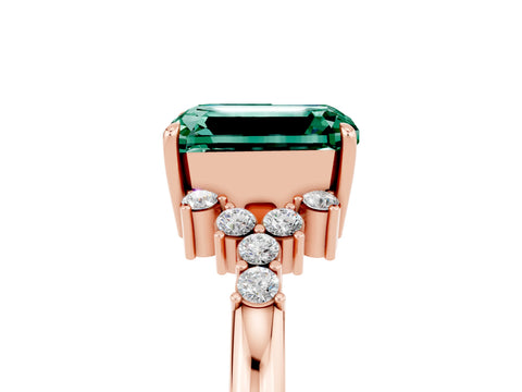 Rose gold Emerald Cut Green Sapphire Ring with Side Stones and Four-Prong Setting_41