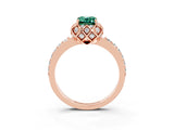 Rose gold Emerald Cut Green Sapphire Scalloped Halo Engagement Ring with Round Shared Prong Band_27