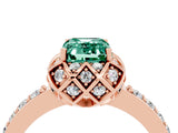 Rose gold Emerald Cut Green Sapphire Scalloped Halo Engagement Ring with Round Shared Prong Band_28