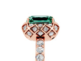 Rose gold Emerald Cut Green Sapphire Scalloped Halo Engagement Ring with Round Shared Prong Band_29