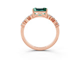 Rose gold Emerald Cut Green Sapphire Scattered Round Accent Ring with Prong Setting_15