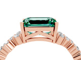 Rose gold Emerald Cut Green Sapphire Scattered Round Accent Ring with Prong Setting_16
