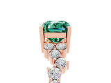 Rose gold Emerald Cut Green Sapphire Scattered Round Accent Ring with Prong Setting_17