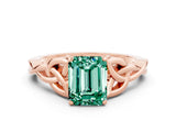 Rose gold Emerald Cut Green Sapphire Solitaire Celtic Knot Ring with Four-Prong Setting_12