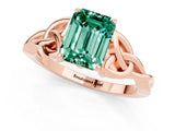 Rose gold Emerald Cut Green Sapphire Solitaire Celtic Knot Ring with Four-Prong Setting_13