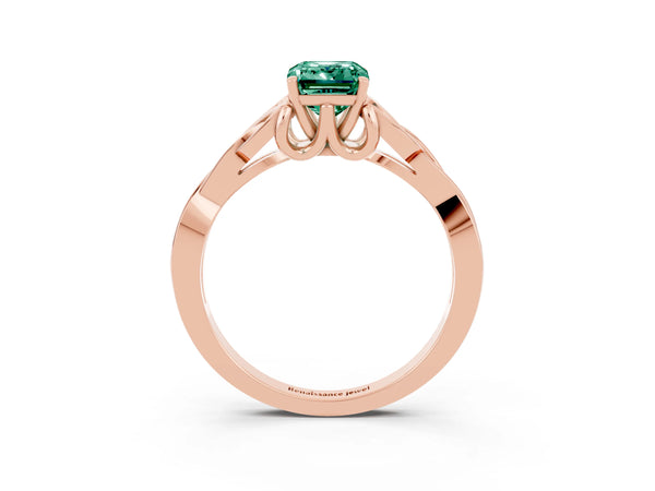 Rose gold Emerald Cut Green Sapphire Solitaire Celtic Knot Ring with Four-Prong Setting