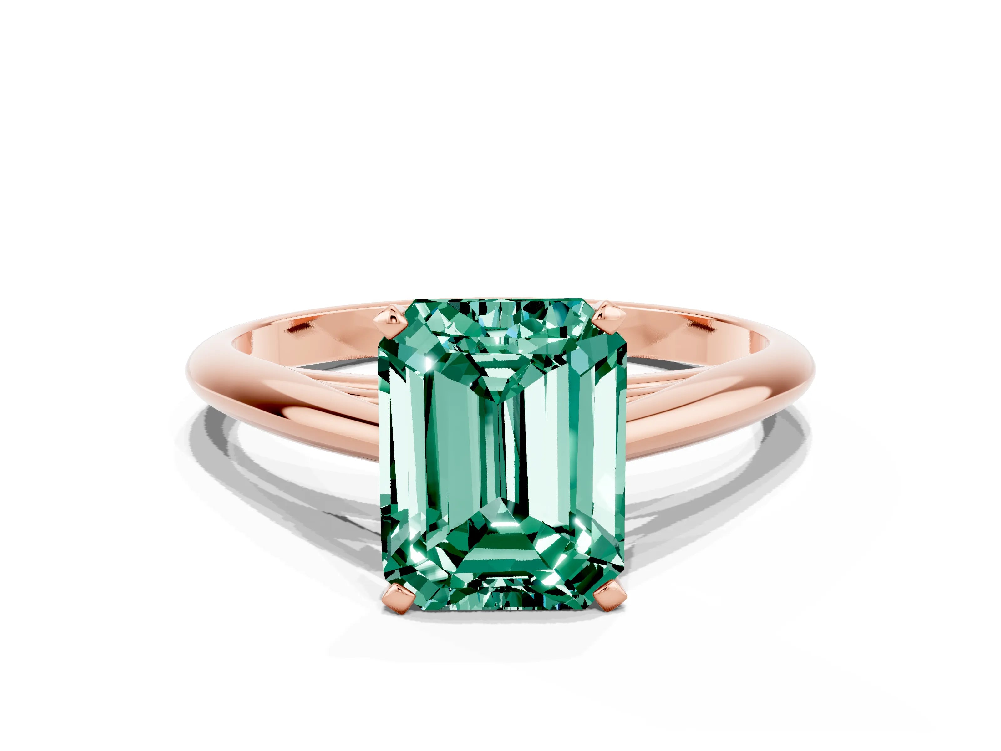 Rose gold Emerald Cut Green Sapphire Solitaire Engagement Ring with Cathedral Setting and Four-Prong Mount_12