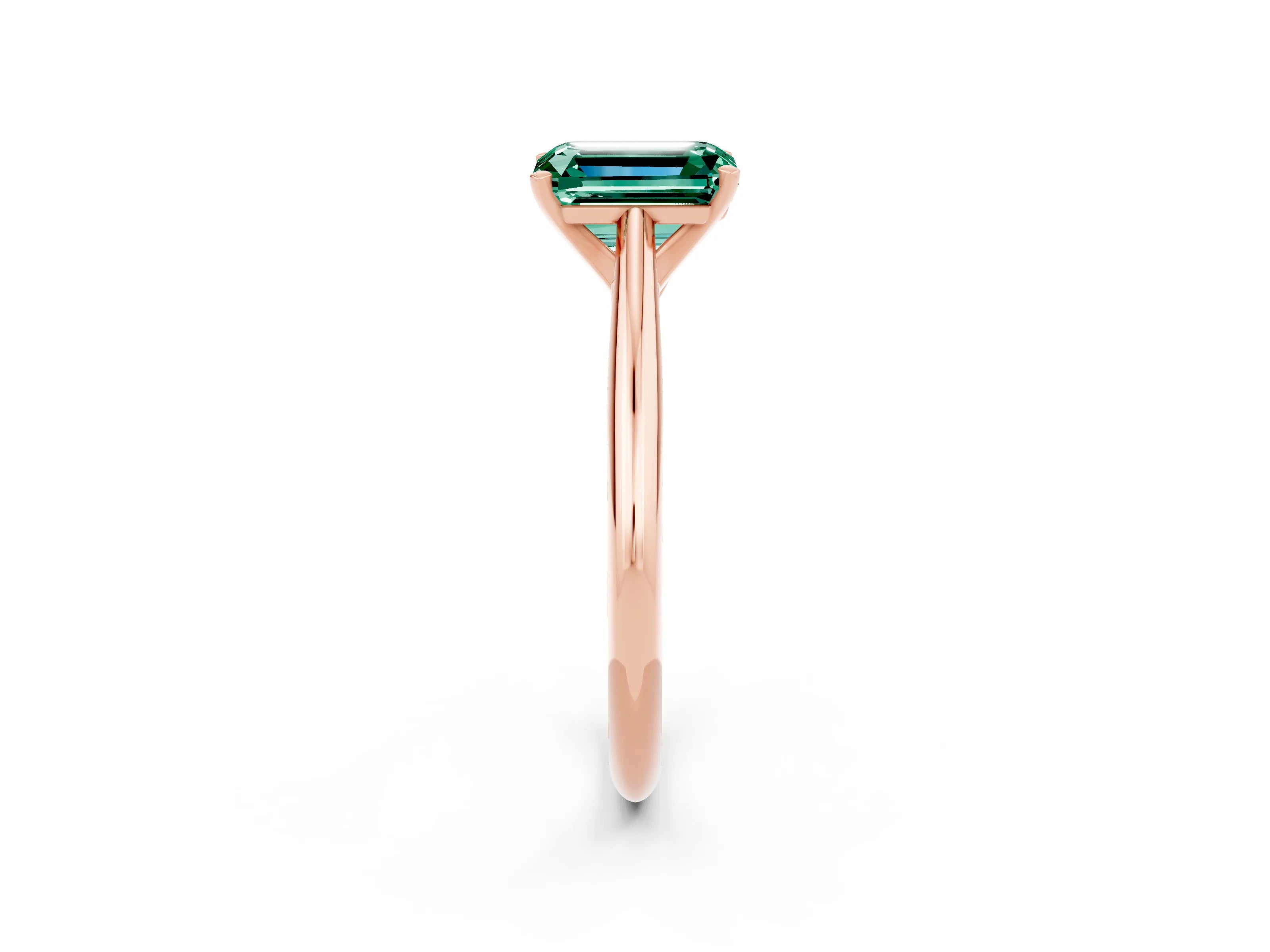 Rose gold Emerald Cut Green Sapphire Solitaire Engagement Ring with Cathedral Setting and Four-Prong Mount_14
