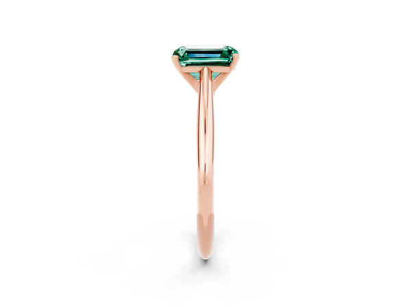 Rose gold Emerald Cut Green Sapphire Solitaire Engagement Ring with Cathedral Setting and Four-Prong Mount