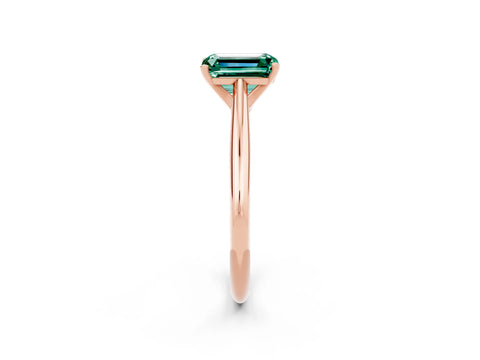 Rose gold Emerald Cut Green Sapphire Solitaire Engagement Ring with Cathedral Setting and Four-Prong Mount_14