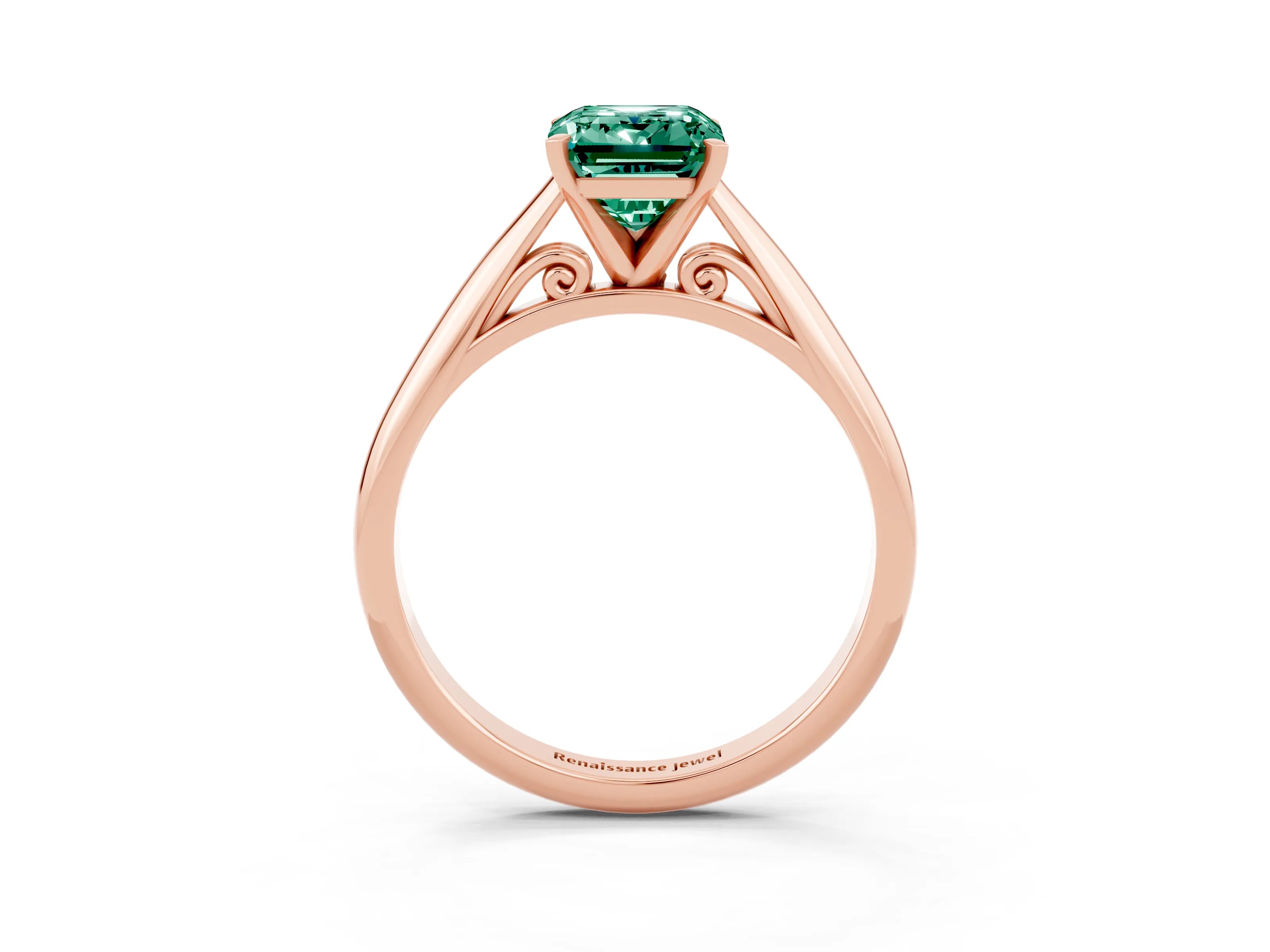 Rose gold Emerald Cut Green Sapphire Solitaire Engagement Ring with Cathedral Setting and Four-Prong Mount_15