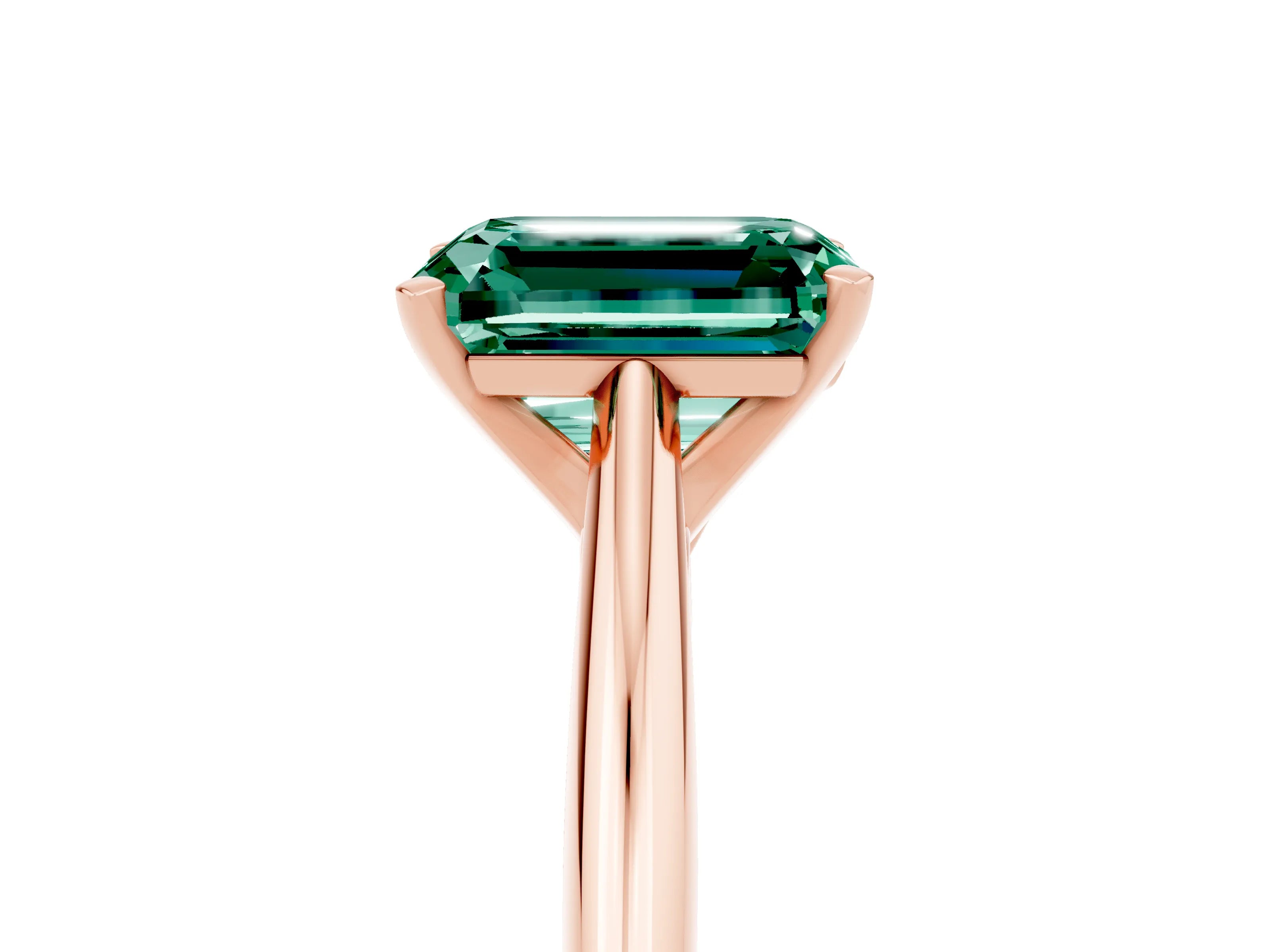 Rose gold Emerald Cut Green Sapphire Solitaire Engagement Ring with Cathedral Setting and Four-Prong Mount_17