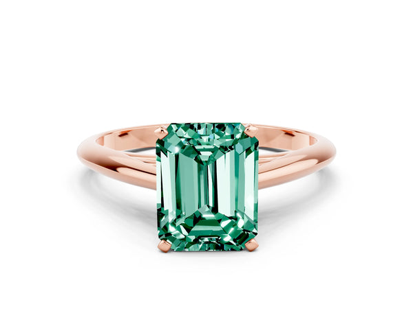 Rose gold Emerald Cut Green Sapphire Solitaire Engagement Ring with Cathedral Setting and Four-Prong Mount